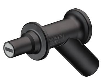 Illustration of a black, cylindrical component with two ports, resembling a T-piece.