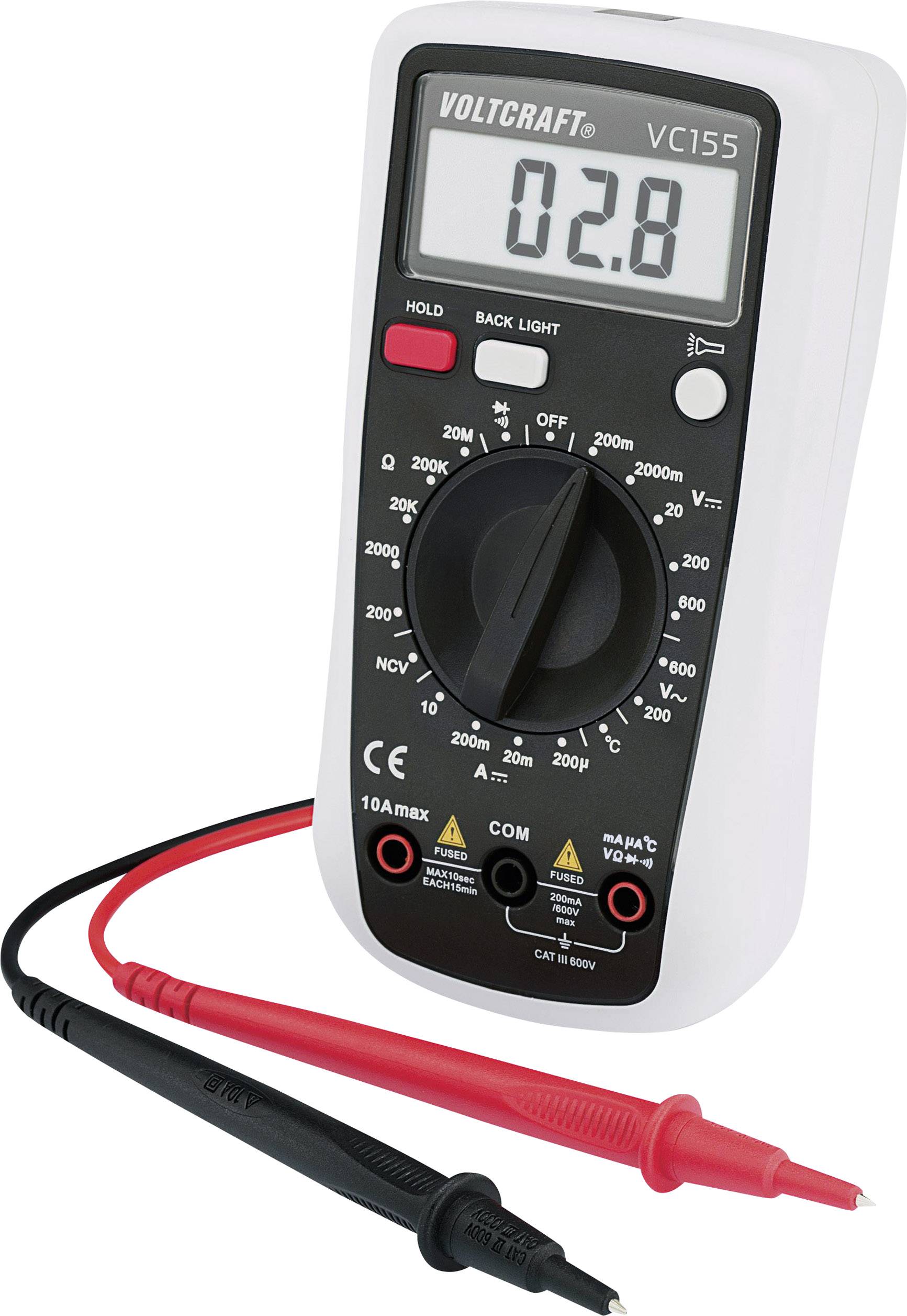 VOLTCRAFT VC155 Handheld multimeter Digital CAT III 600 V Display (counts): 2000-1
