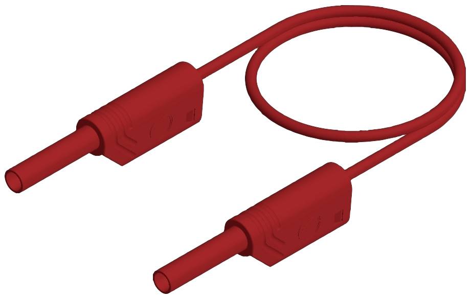 Red cable with two plugs, suitable for electrical connections and measurements.
