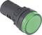 Green round plastic button with a black and green casing, likely for electronic devices or machine control.