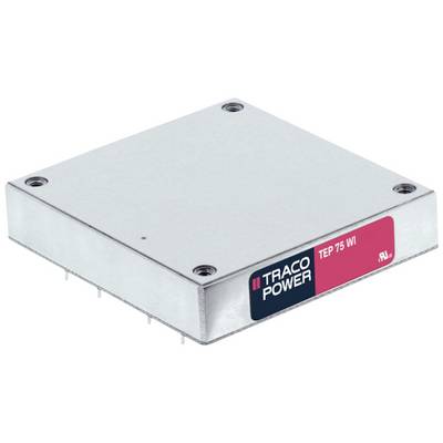A square, metallic electronic module with the inscription 'TRACO POWER TEP 75 WI'. It has screw holes in the corners.