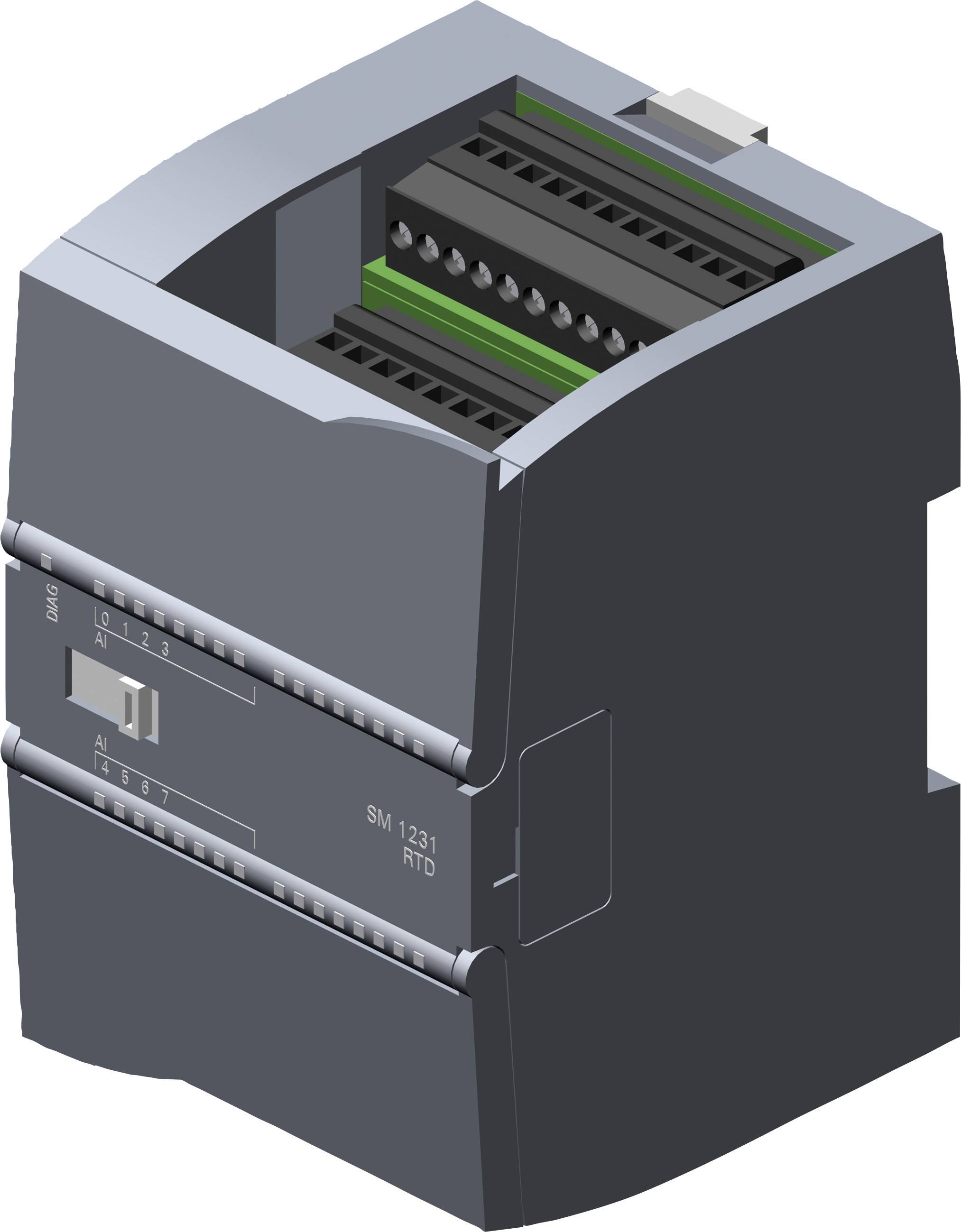 A 3D model of a compact, industrial-grade electrical device with multiple ports and connectors, likely used for automation or power management.