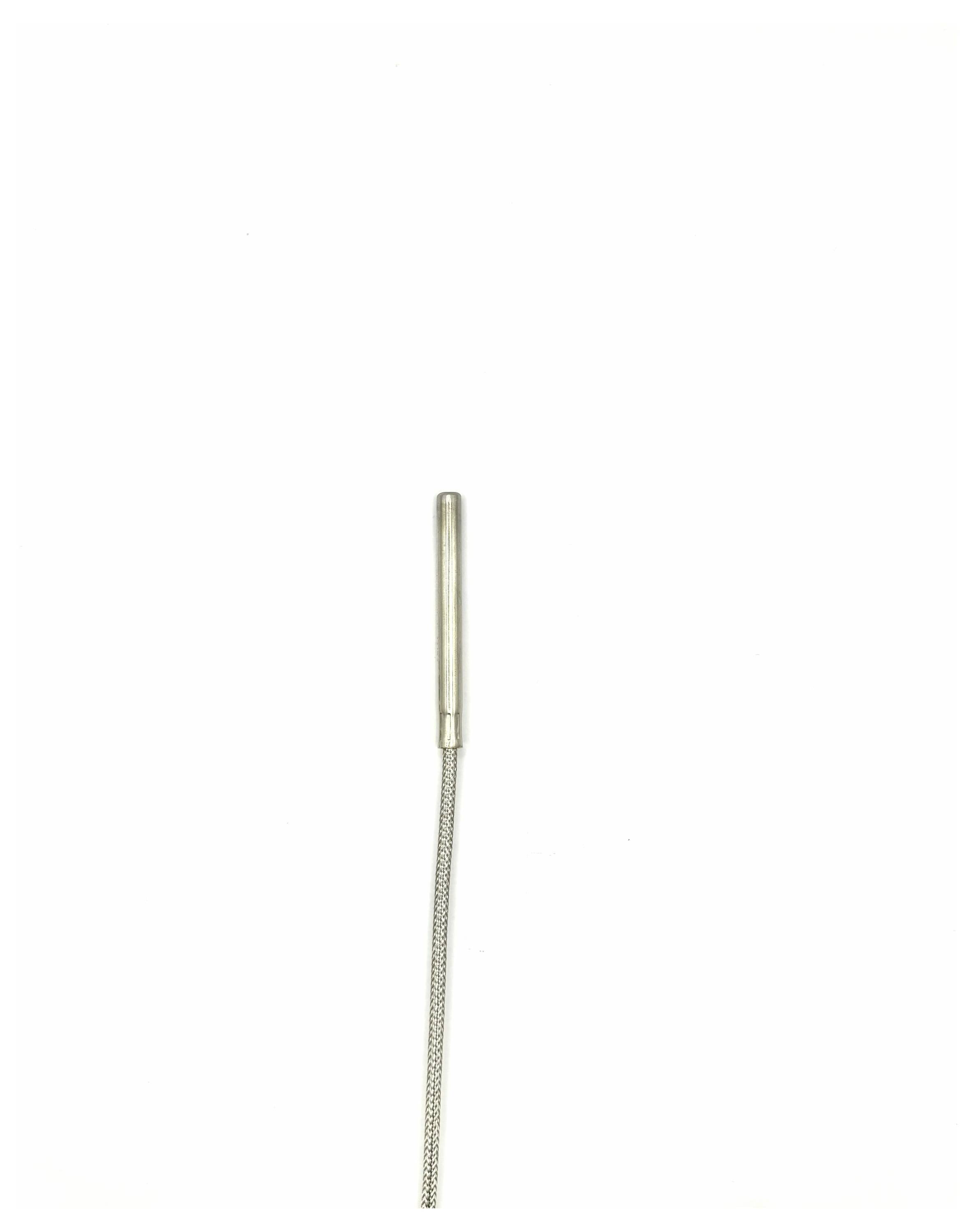 A thin, metallic rod with a flexible, coiled section extends upwards against a white background.
