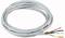 Grey coaxial cable is coiled with exposed ends, showing four coloured wires, ideal for electrical installations.