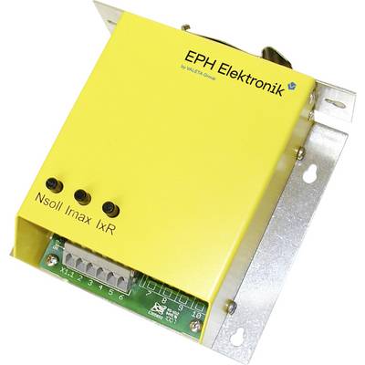A yellow electronic device from EPH Elektronik with connection terminals and displays for monitoring electrical parameters.