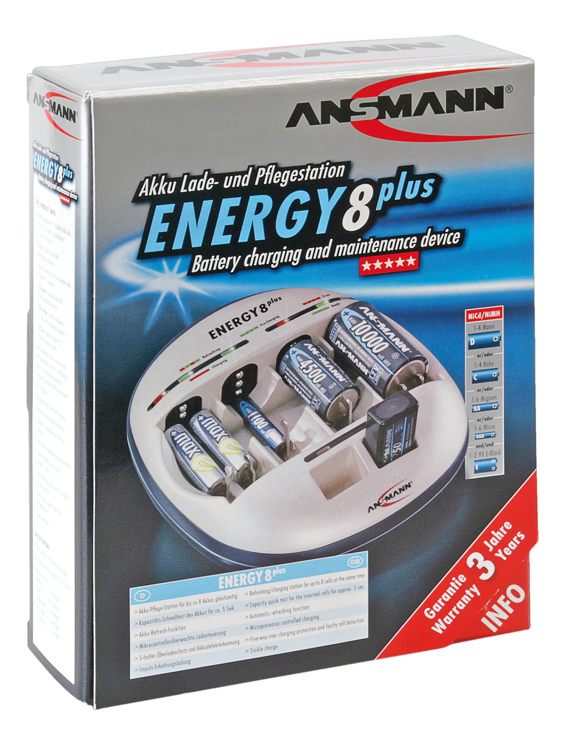 Ansmann Energy 8 plus Charger for cylindrical cells NiCd, NiMH AAA , AA , C, D, 9V PP3-8