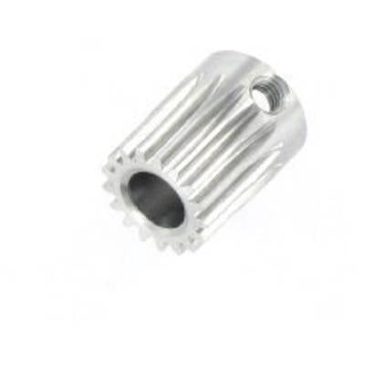 A silver cylindrical metal gear wheel with a central opening and a smaller side hole, presumably for technical purposes.