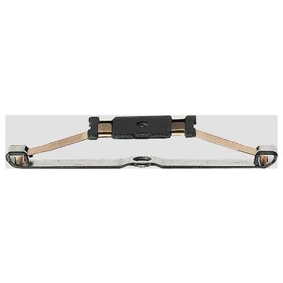 An electrical component with a U-shaped metal body, two copper wires, and a black central section.