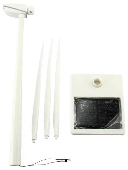 A set consisting of a white rod, three white nozzles, and a solar panel with cables, potentially for a garden irrigation system.