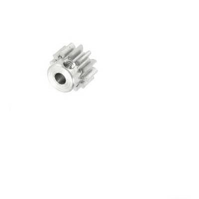 A single silver gear in close-up, positioned centrally on a white background.