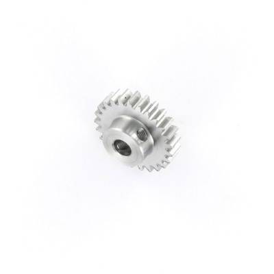 A single silver gear wheel with straight teeth on a white background, possibly part of a mechanical system.