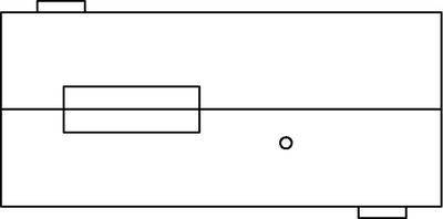Simple floor plan with two rectangular rooms separated by a line, containing small rectangular and circular shapes representing features or furniture.