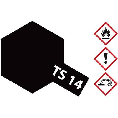 'TS 14': Black hexagon with three hazard symbols on the right: Flame, Exclamation Mark, Hand under Corrosive Liquid.