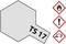 'Image of a grey, hexagonal surface labelled TS 17, alongside three hazard symbols: flammable, caution, corrosive.'