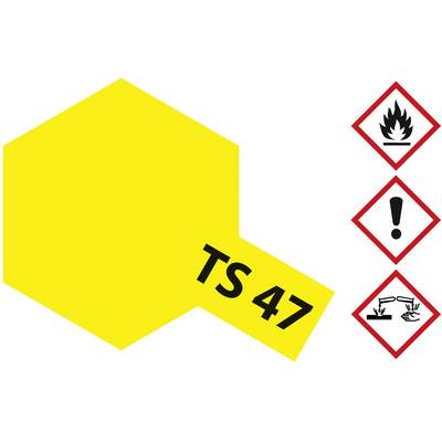 Yellow label with the inscription 'TS 47' and symbols: Flame (flammable), Exclamation mark (warning), Hands under liquid (corrosive).