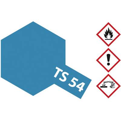 A blue octagon with the inscription 'TS 54'. Next to it are three hazard symbols: flame, exclamation mark, corrosive hazard.