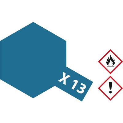 A blue hexagon with 'X 13' and two hazard symbols: Flame (highly flammable) and Exclamation Mark (harmful to health).