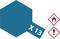A blue hexagon with 'X 13' and two hazard symbols: Flame (highly flammable) and Exclamation Mark (harmful to health).