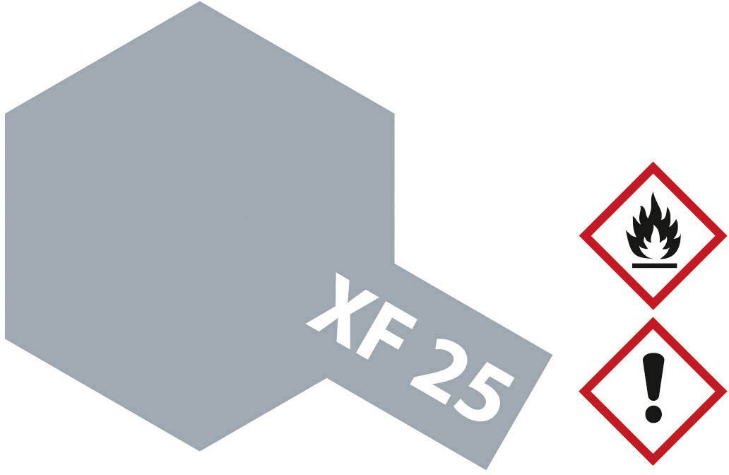 Grey hexagon with the inscription 'XF 25'. Next to it are two hazard symbols: Flame (flammable) and Exclamation Mark (warning).