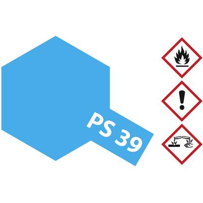 Blue hexagon with the inscription 'PS 39'. On the right, three hazard symbols: flame, exclamation mark, corrosive substance.