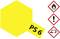 'PS 6' symbol on a yellow background, alongside three hazard symbols: flame, exclamation mark, and corrosive substances.