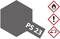 Three hazard symbols: 'Flammable', 'Caution', 'Corrosive'. Main label 'PS 23'.