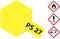 A yellow label with the inscription 'PS 27'. Three hazard symbols to the right: flame, exclamation mark, and corrosive effect.