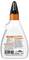 A bottle of glue with an orange cap. The label includes usage instructions, safety precautions, and website information in German.