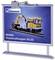 A Viessmann advertising sign displays a yellow ROBEL track maintenance vehicle 54.22 on rails against a blue background.