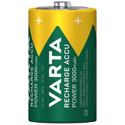 'VARTA Recharge ACCU Power 3000mAh' Battery, Size D, Rechargeable, Yellow-Green, 56720, Ni-MH, 1.2V.