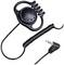 A black earphone with a spiral cable and a 3.5mm jack plug. Designed for secure retention in the ear.