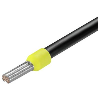 A cross-section of an electrical wire with a yellow insulating layer, showing copper strands and a black outer sheath.