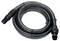A black corrugated flexible hose with connectors on both ends, coiled in a circle, used for pumps, pools, or drainage systems.