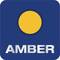 The image shows a square with a blue background, a yellow circle in the centre, and the word 'AMBER' in white text underneath.