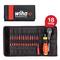 An open, black tool bag displays an 18-piece Wiha screwdriver and bit set, including a yellow and red handle.