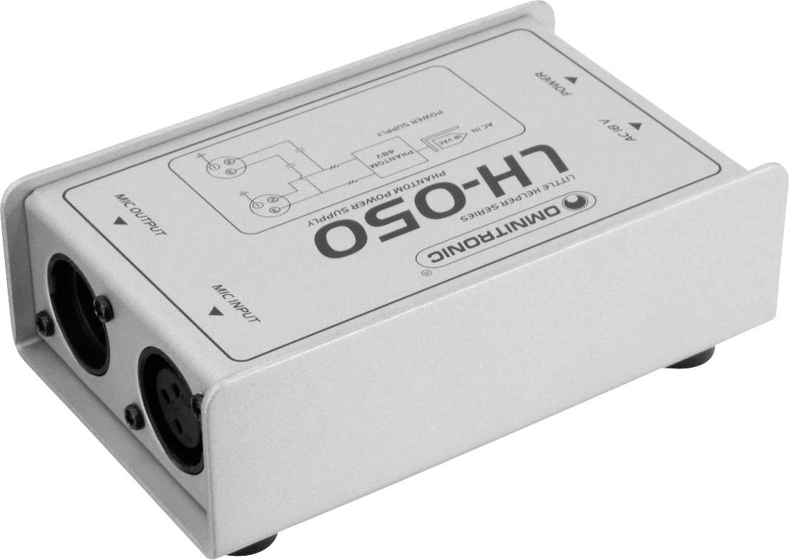 Black and white small audio DI box with two XLR inputs and two outputs. Labelled 'LH-GOBO' with a diagram on the top surface.