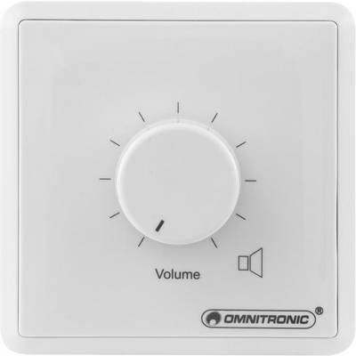 A white volume control knob with a scale and the label 'Volume', with the 'Omnitronic' logo underneath.