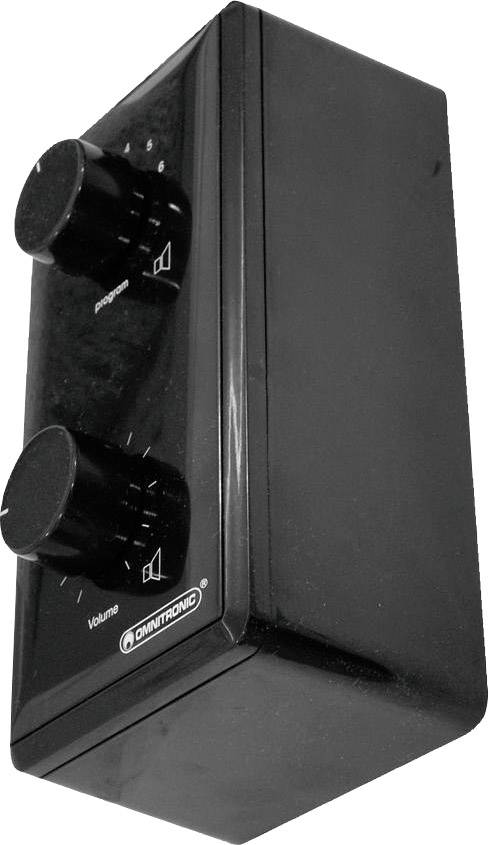 Black speaker control with two rotary knobs, marked 'Volume' and 'Tone', for adjusting volume and sound.