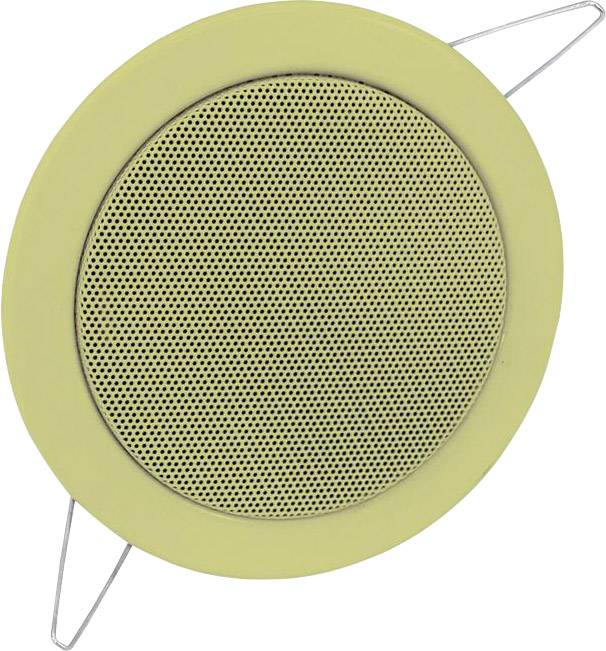 Ceiling-mounted speakers in a white frame, covered with a fine-mesh metal grille. Suitable for acoustic systems.
