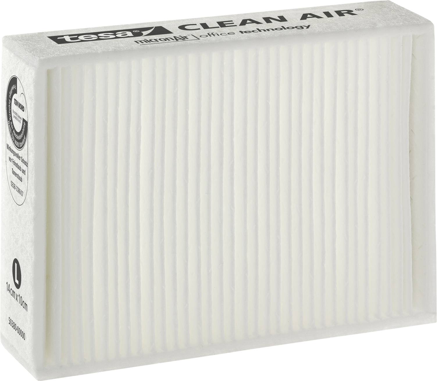 Tesa Clean Air Filter, rectangular, suitable for printers, reduces fine dust in offices, product image.