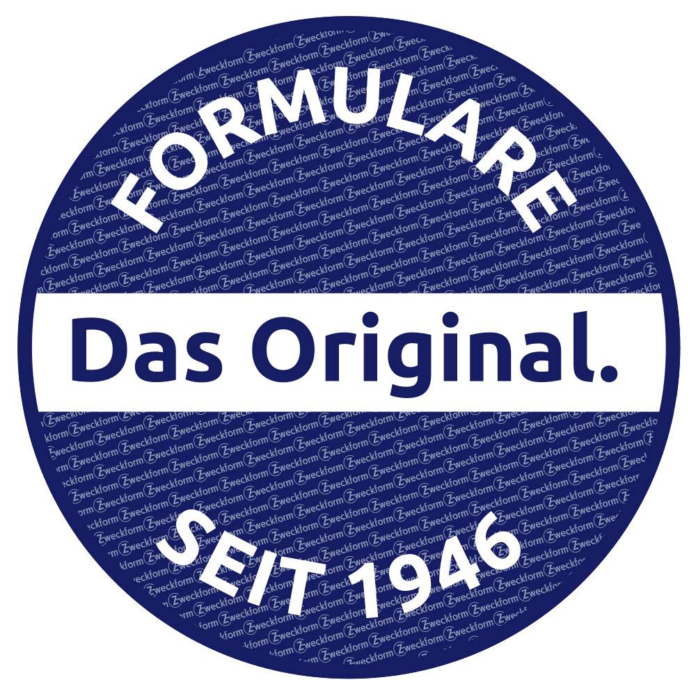 Circular logo with text 'Forms The Original. Since 1946' on a blue background. Background pattern of small text 'Exacompta'.