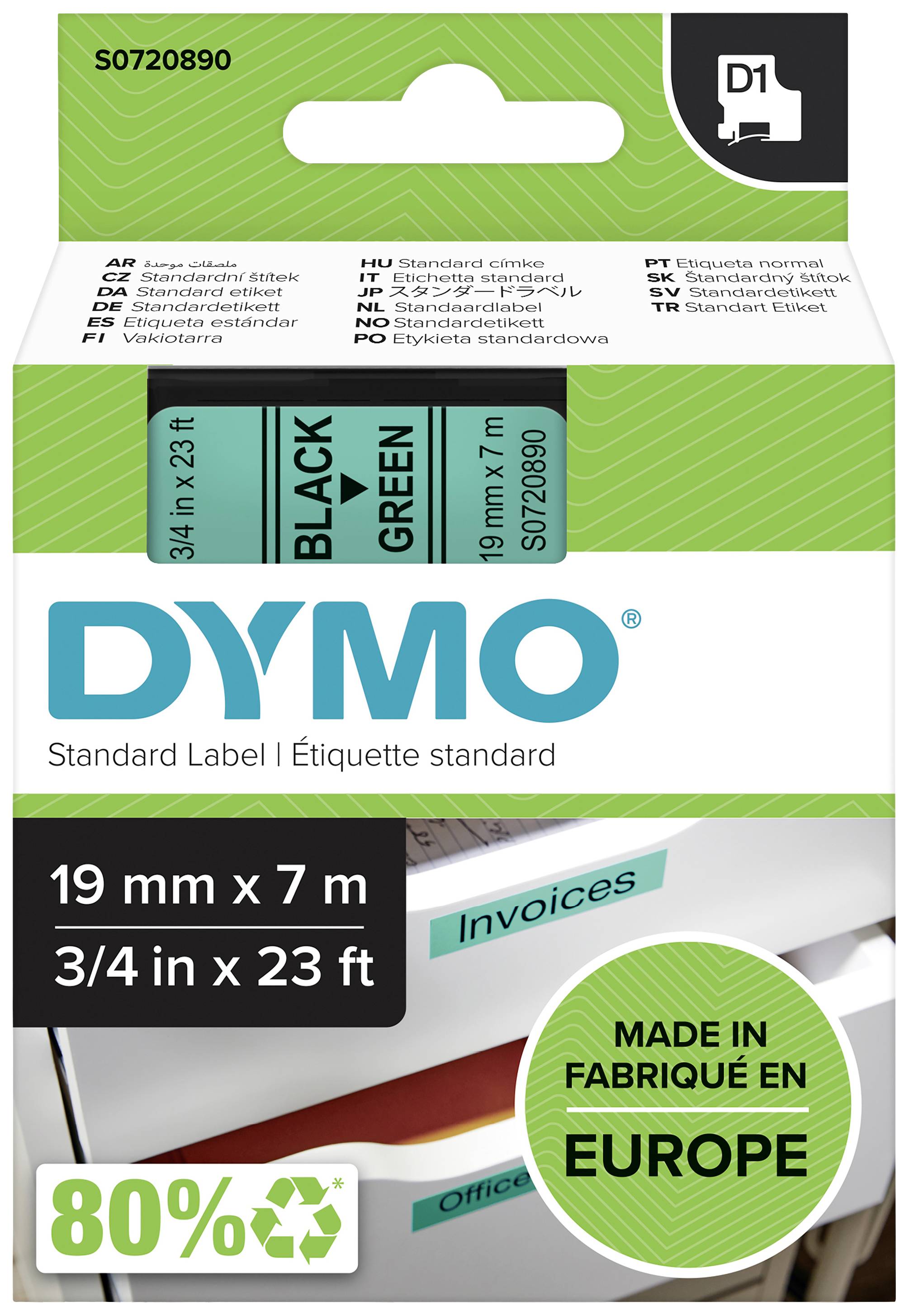 DYMO 45809 Labelling tape Polyester Tape colour: Green Font colour: Black 19 mm 7 m