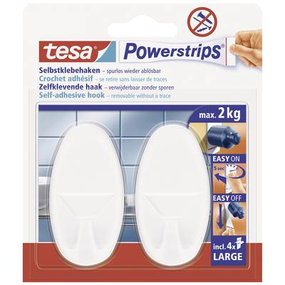 tesa POWERSTRIPS® Large Oval adhesive hook  White Content: 2 pc(s)