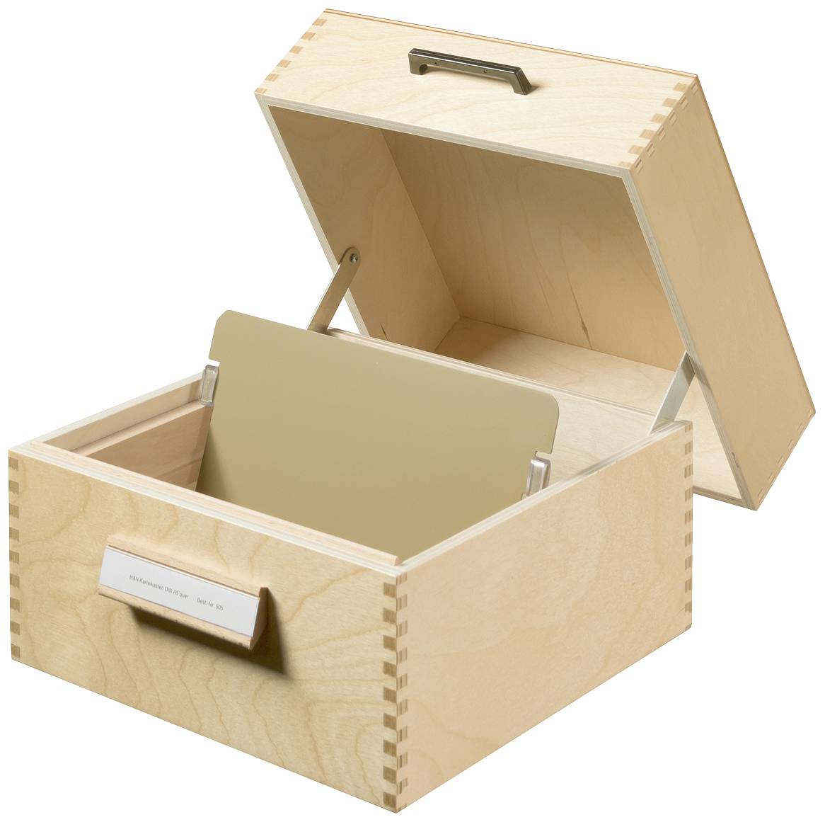 HAN Karteikasten 505 Card index box Natural wood No. of cards (max.): 900 cards A5 landscape incl. metal prop, retractable lid with handle