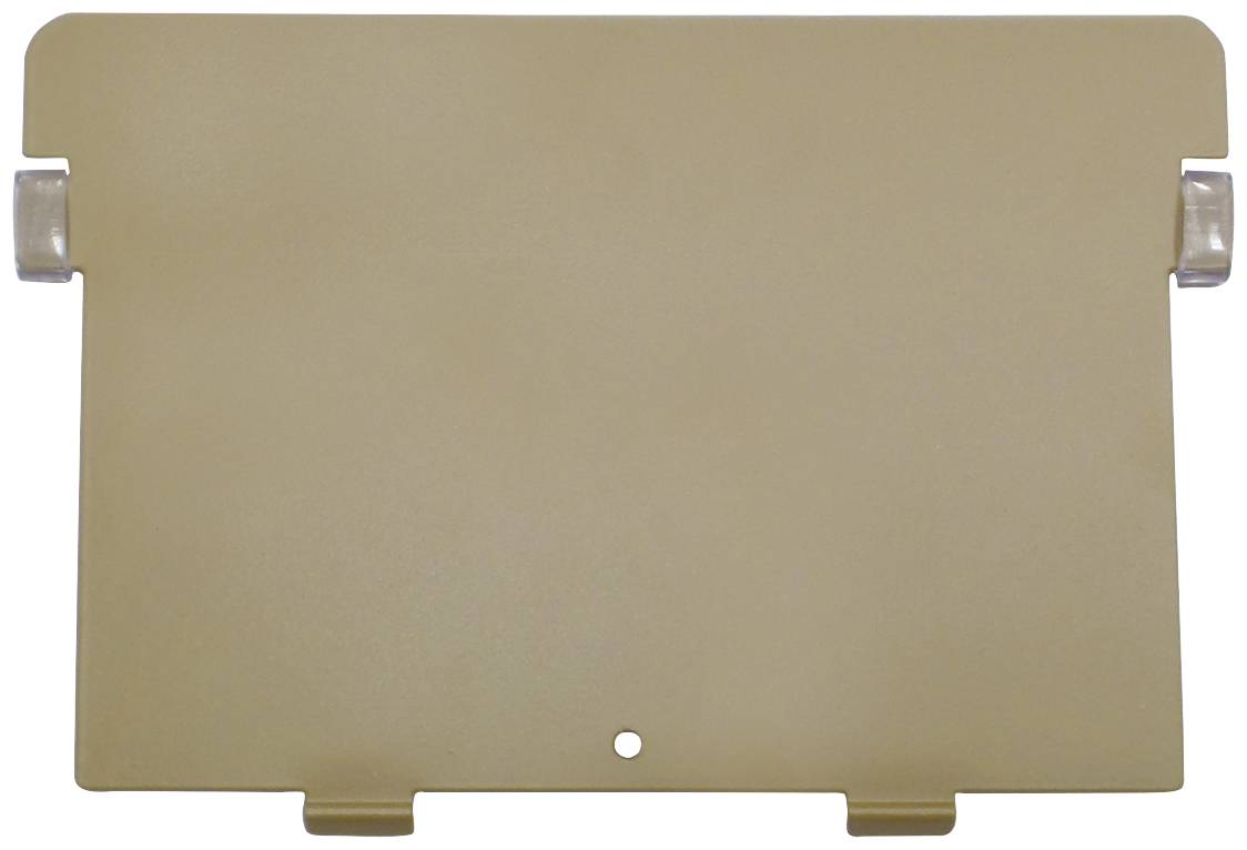 Rectangular, beige plastic plate with mounting clips on the left and right. Suitable for fixing or covering materials.<br><br>Rectangular, beige plastic plate with fixing clips on the left and right. Suitable for securing or covering materials.