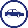 A blue traffic sign shows a car in a circle, indicating a motorway or a prohibition on non-motorised vehicles.