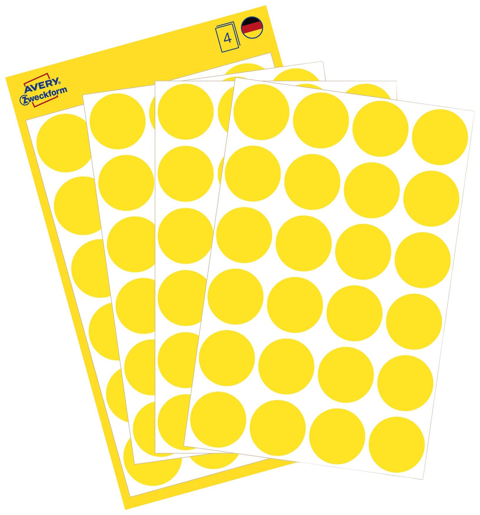 Avery-Zweckform 3007 Labels Ø 18 mm Paper Yellow 96 pc(s) Permanent adhesive Sticky dots