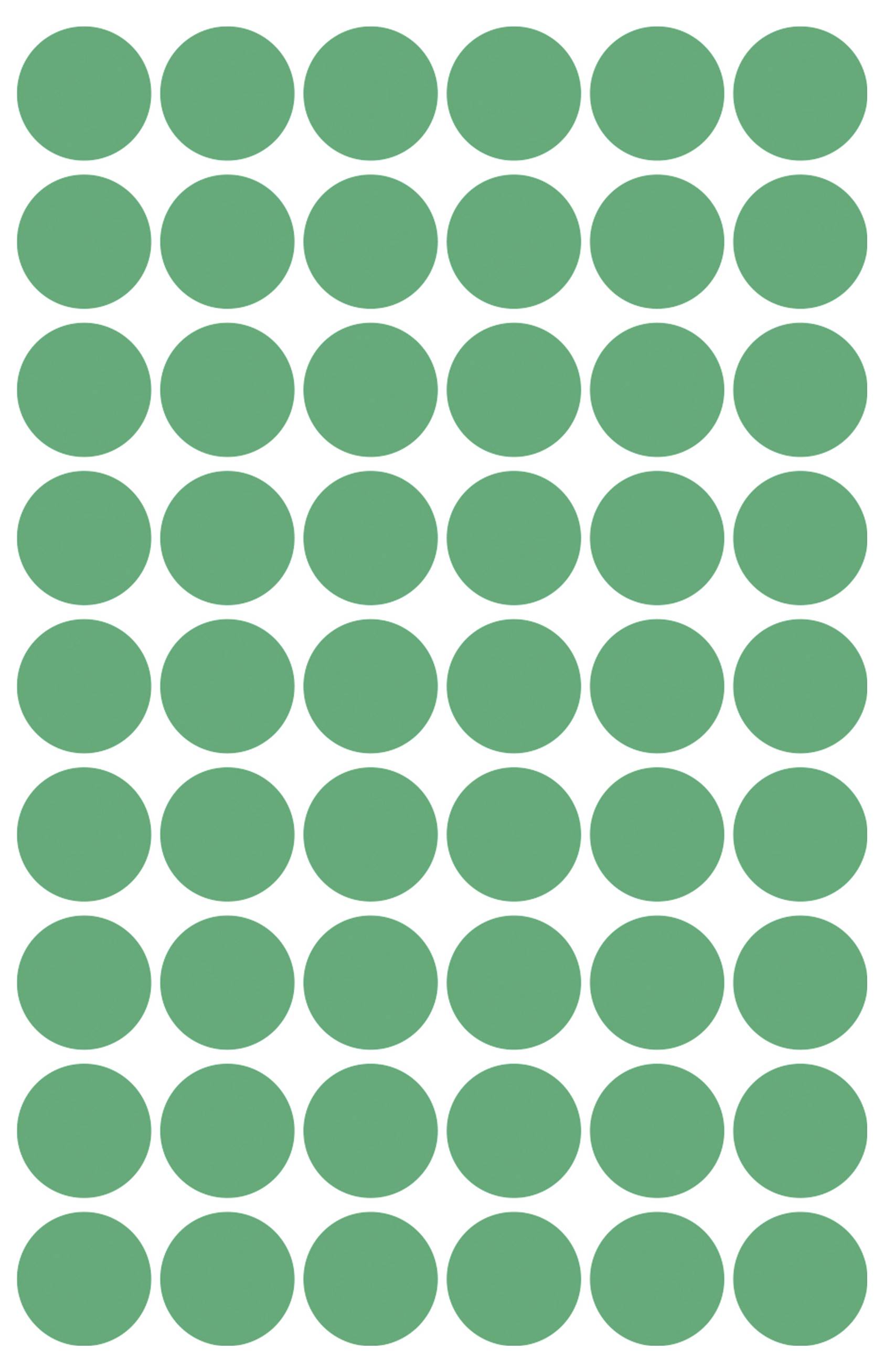 A grid of 54 teal-green circles arranged in 9 rows by 6 columns on a white background.