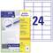 Avery Zweckform label packaging with 24 universal labels per sheet, suitable for all printers. Includes online templates.