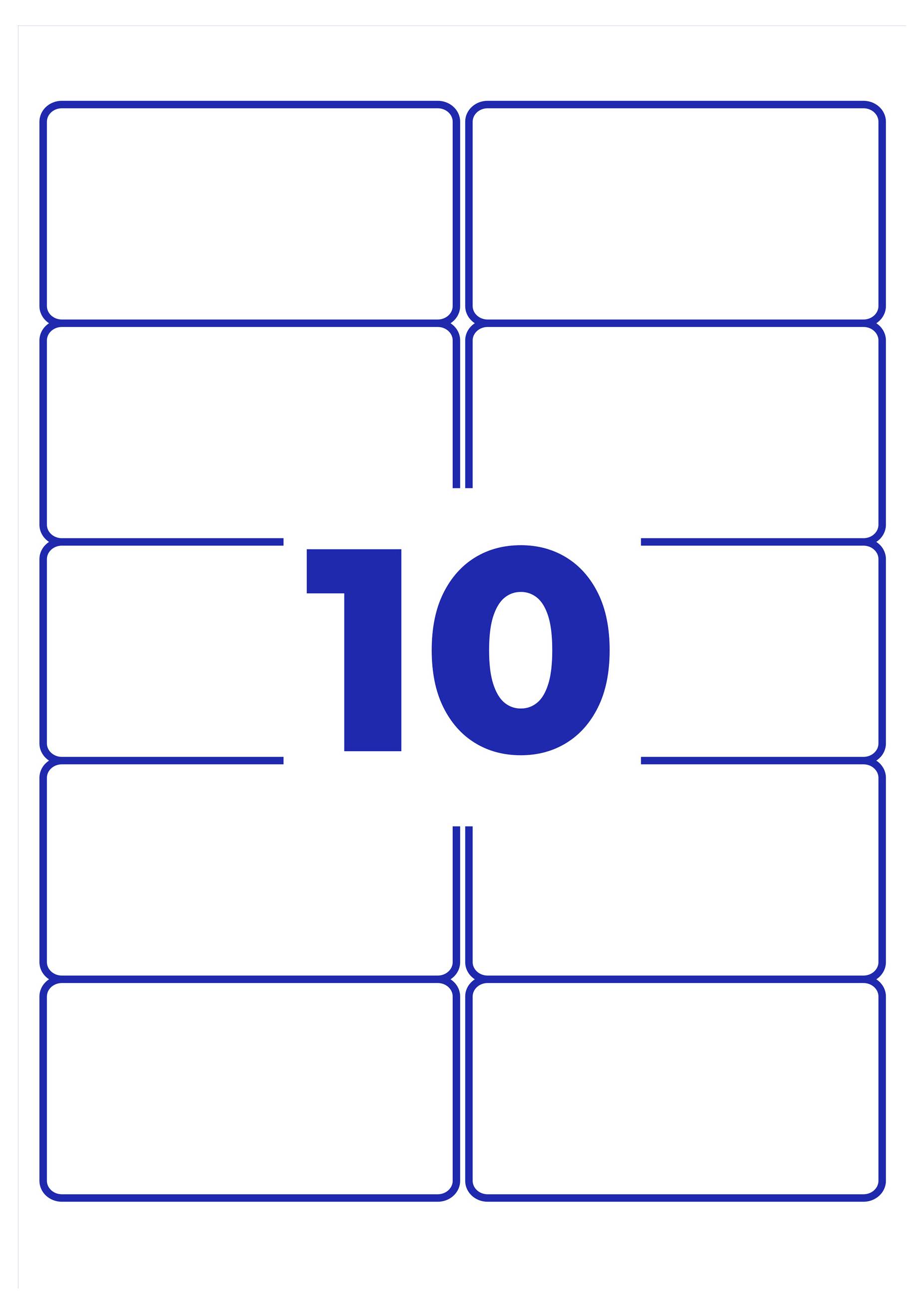 Blue-bordered template card with two columns and five rows, with the large number '10' in the centre.